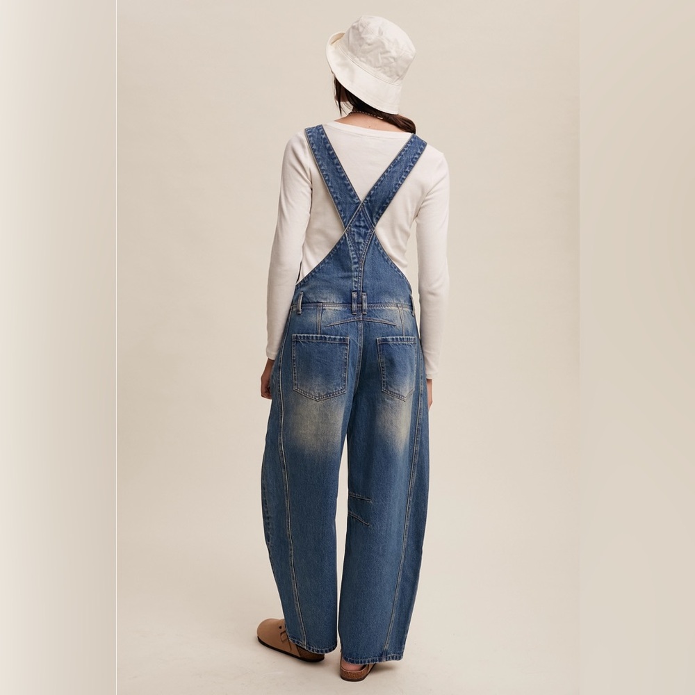 Listicle Blue Denim Wide-Leg Overalls #1 - Picture 3 of 6